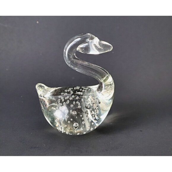 Vintage Murano Glass Swan Suspended Controlled Bubbles Paperweight Figurine Bird - Picture 1 of 4